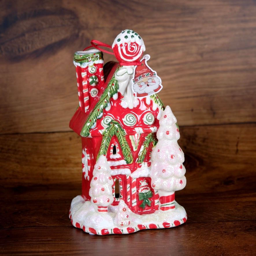 Candy Cane Inn Candle House | Handcrafted Ceramic Keepsake