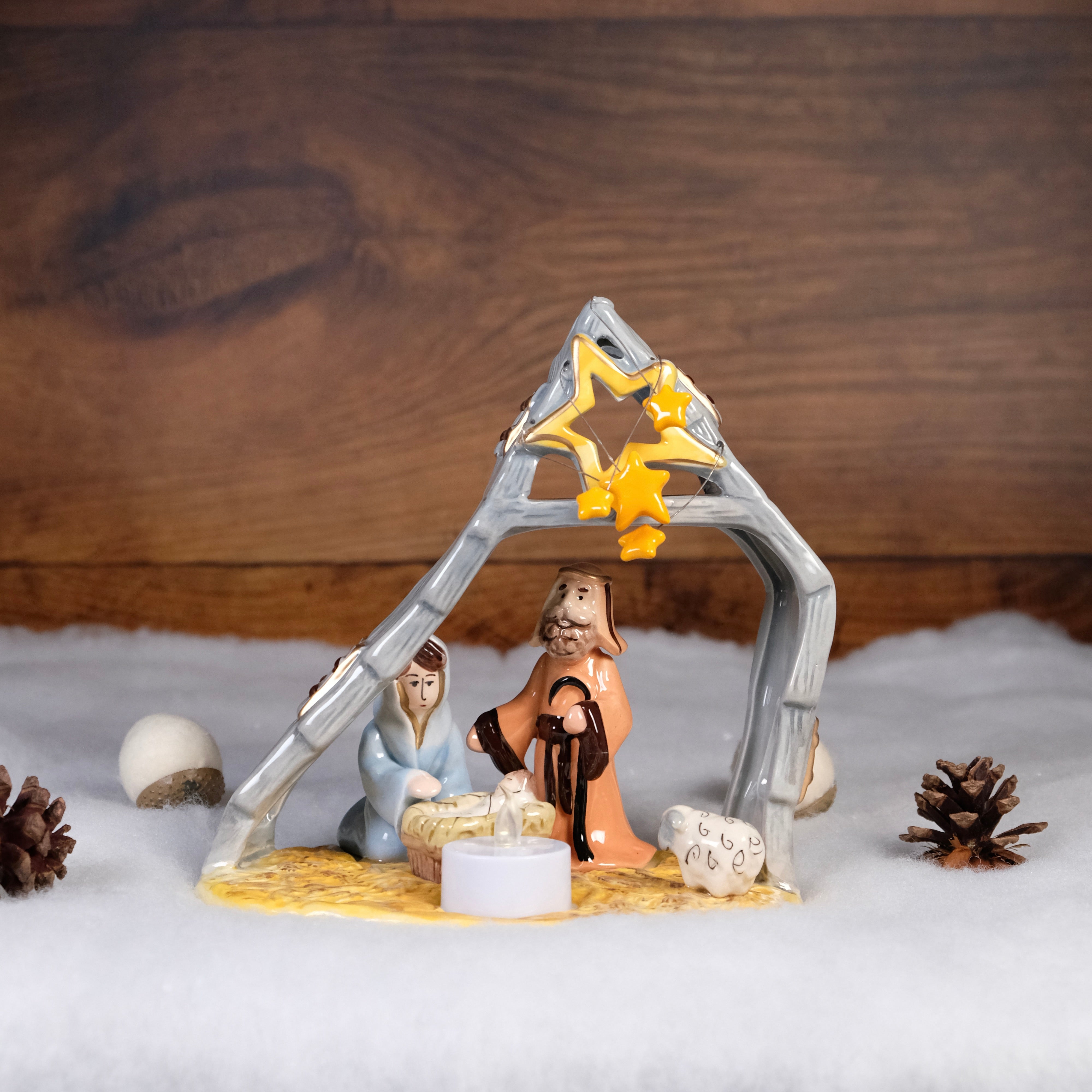 Nativity Creche Tealight Holder | Hand-Packed