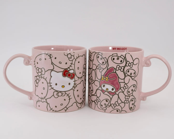 HELLO KITTY & MY MELODY REPEAT WRAP PINK 21OZ MUG SET OF 2