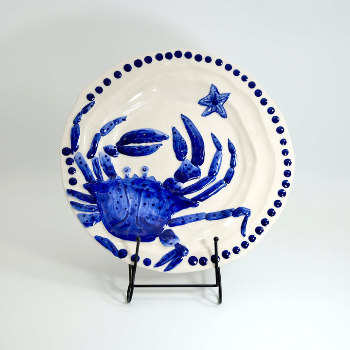 Magic Sea 10.5" Crab Dinner Plate - Cobalt Blue