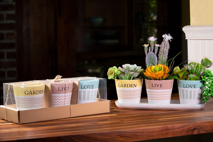 Spring Sentiment Set of 4" Planters W/ Tray