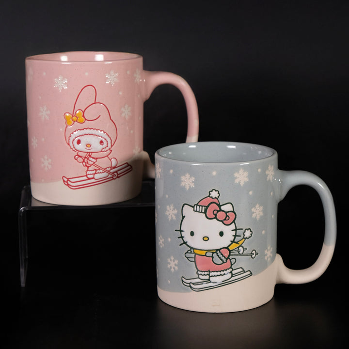 Hello Kitty & My Melody Down Hill Skiiing 18oz Mug Set of 2