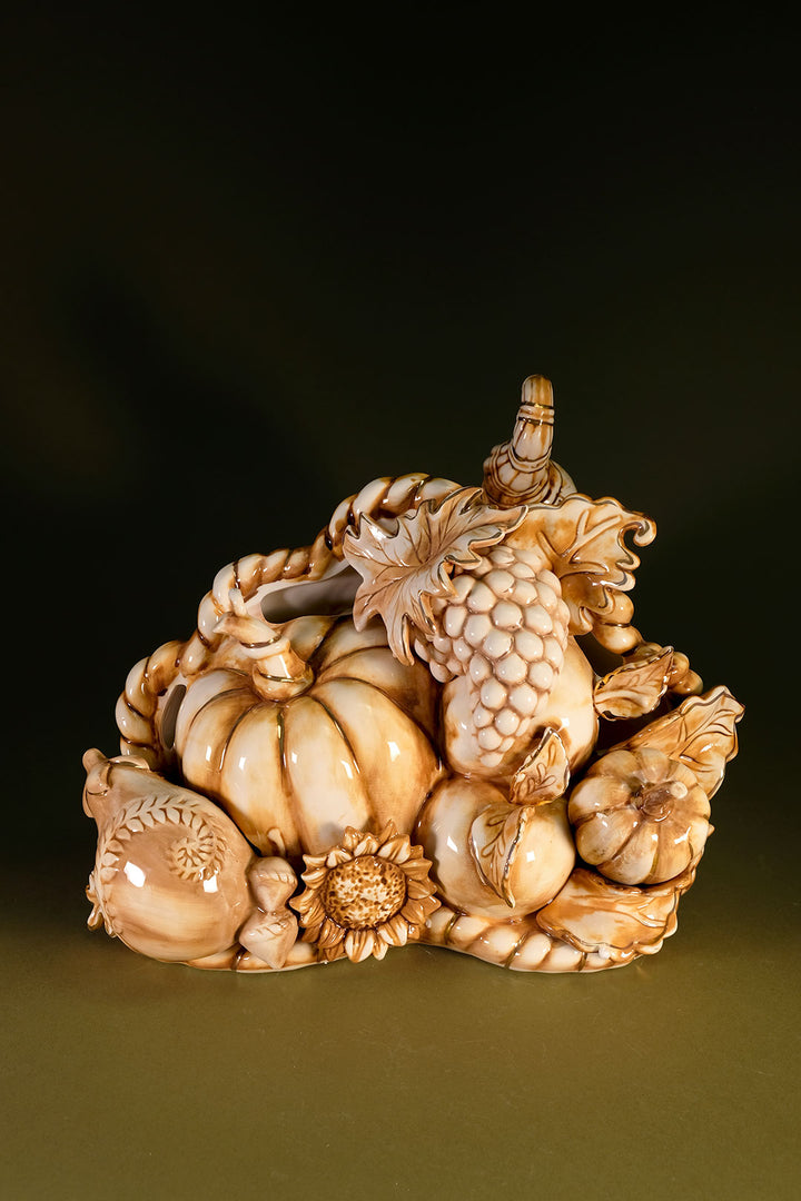 Bountiful Thanksgiving Cornucopia Tealight Holder - With Gold
