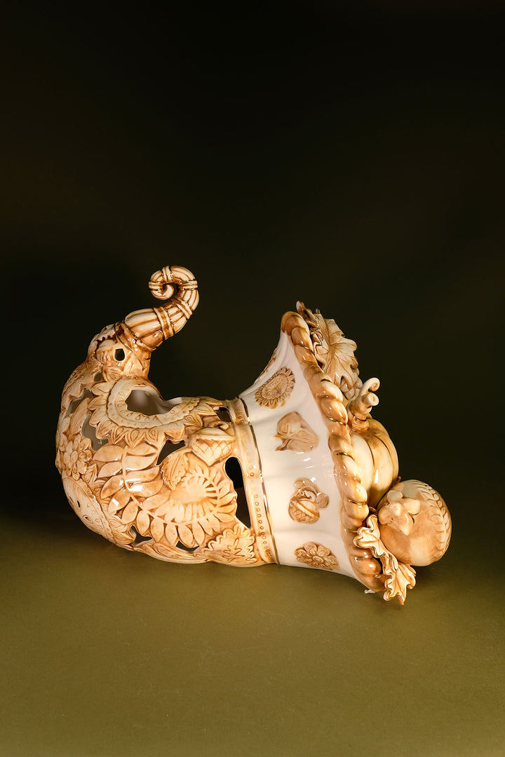 Bountiful Thanksgiving Cornucopia Tealight Holder - With Gold