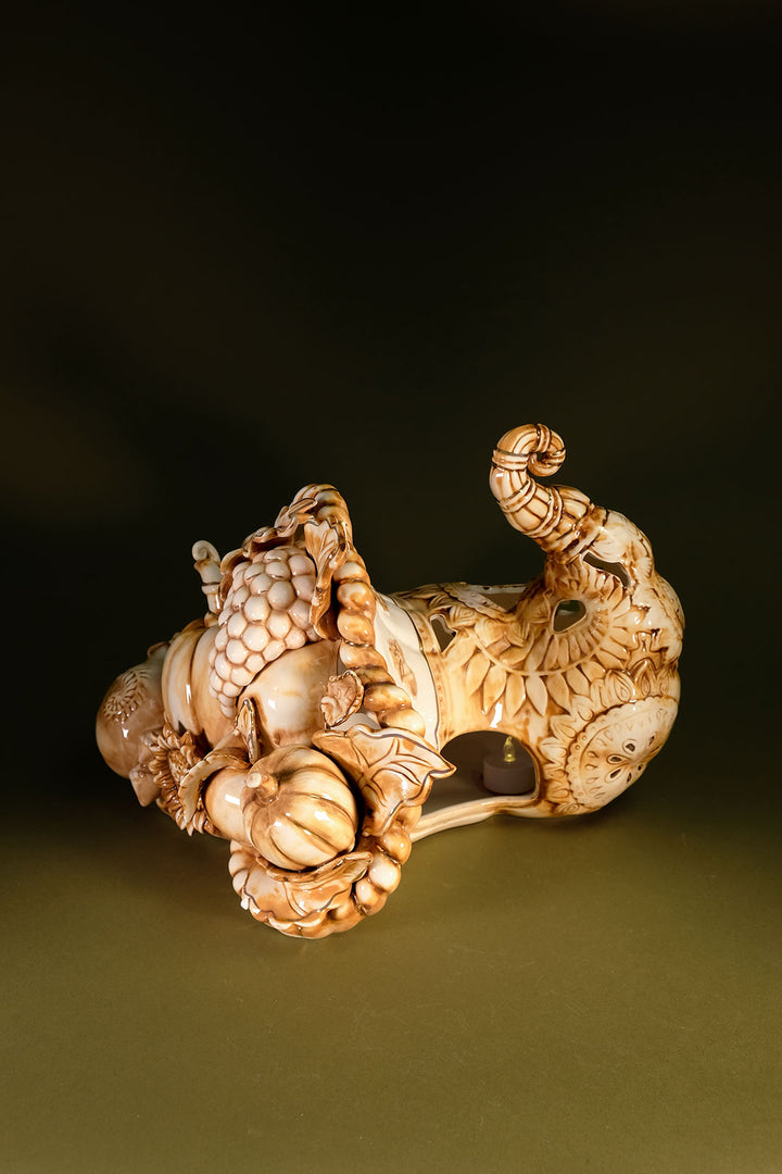 Bountiful Thanksgiving Cornucopia Tealight Holder - With Gold