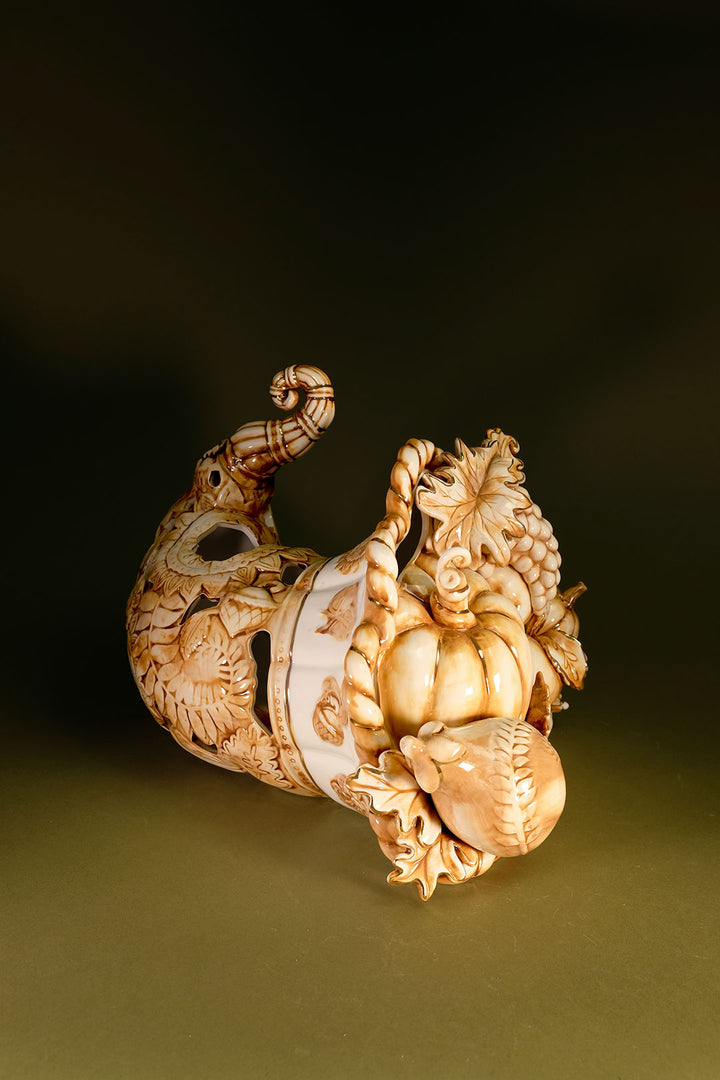 Bountiful Thanksgiving Cornucopia Tealight Holder - With Gold