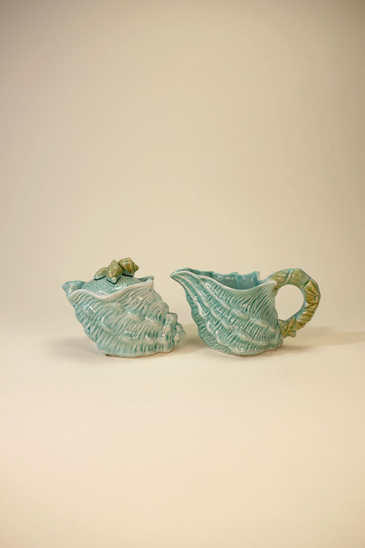 Shell Figural Sugar & Creamer Set Blue