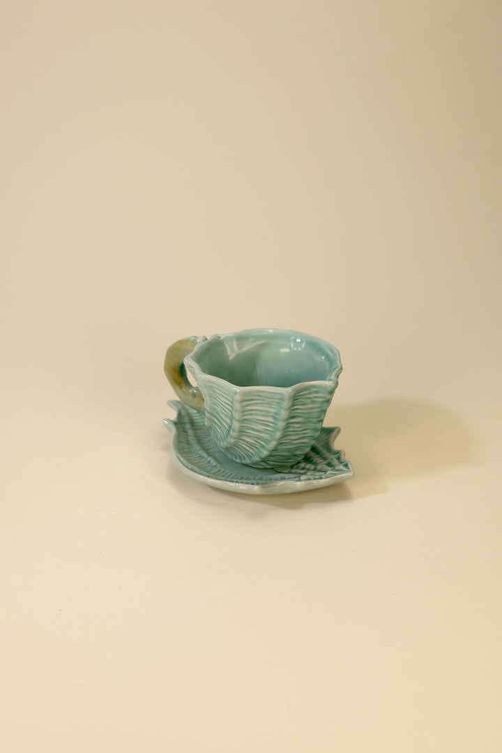 Shell Figural Cup & Saucer Blue