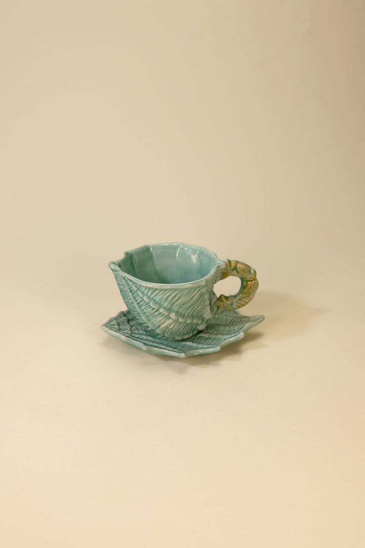 Shell Figural Cup & Saucer Blue