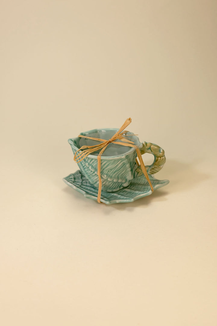 Shell Figural Cup & Saucer Blue