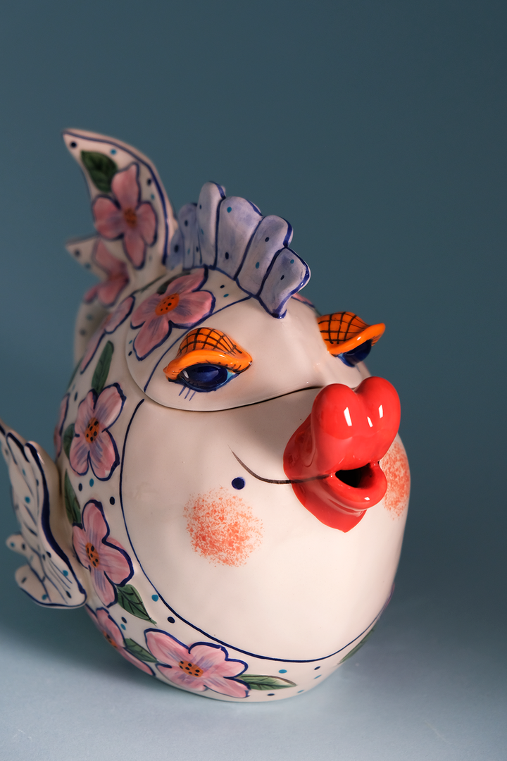 Pink Flower Fish Teapot