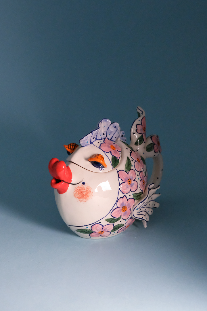 Pink Flower Fish Teapot