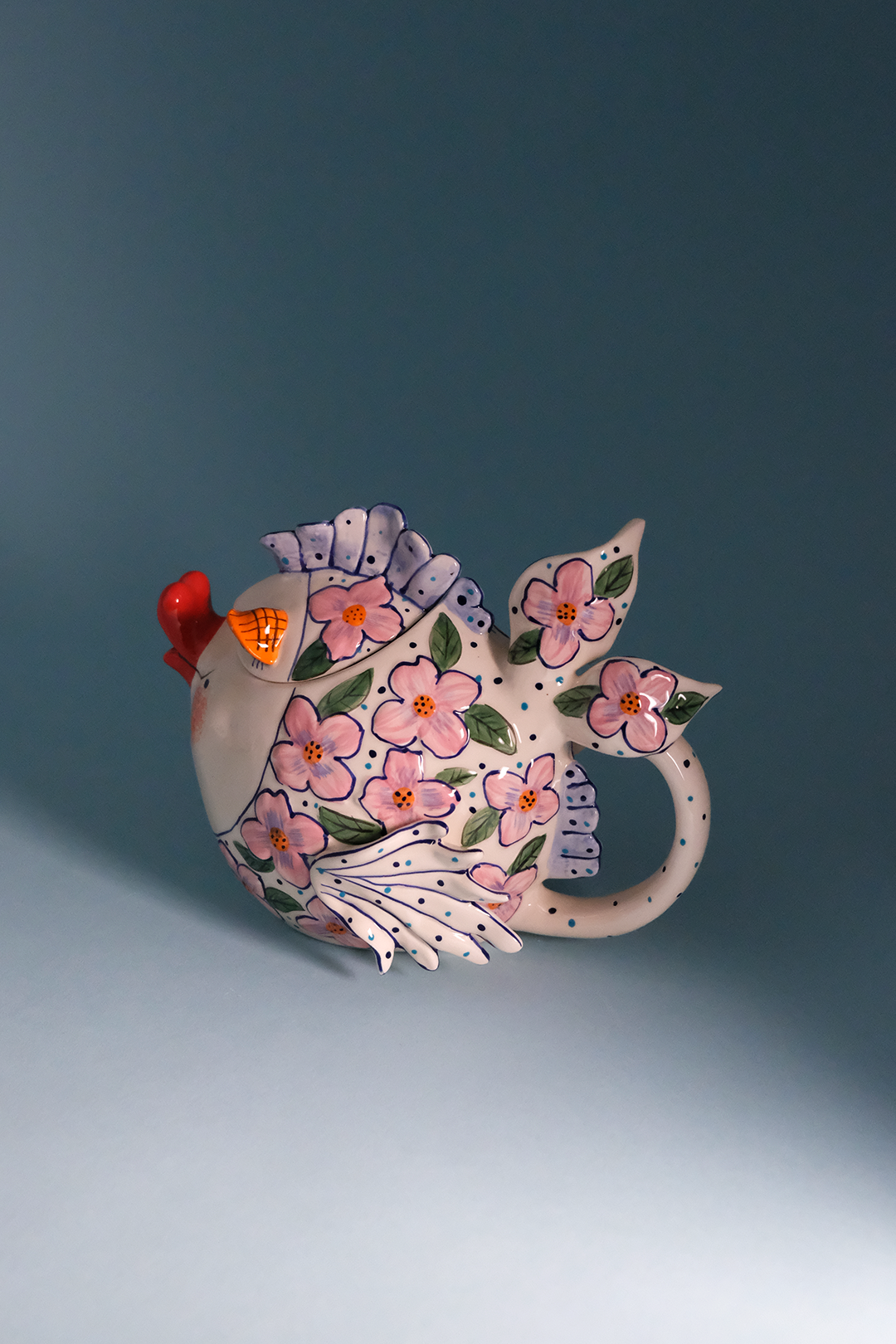 Pink Flower Fish Teapot
