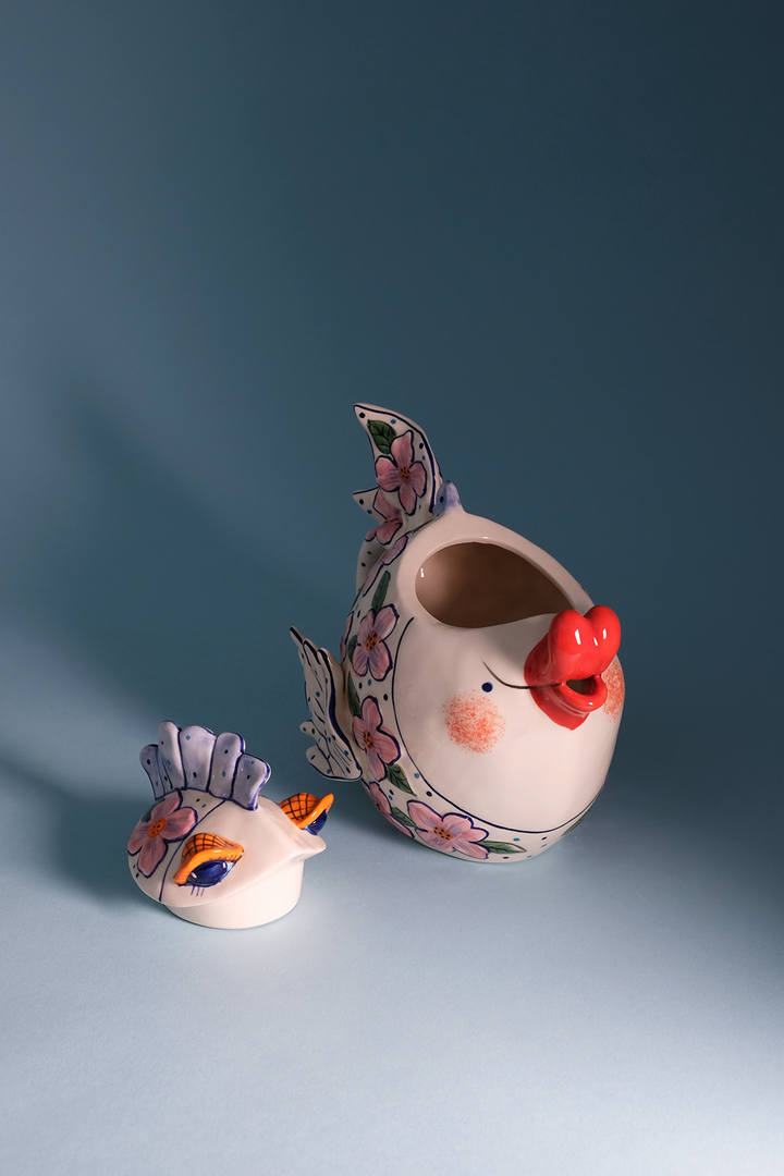 Pink Flower Fish Teapot