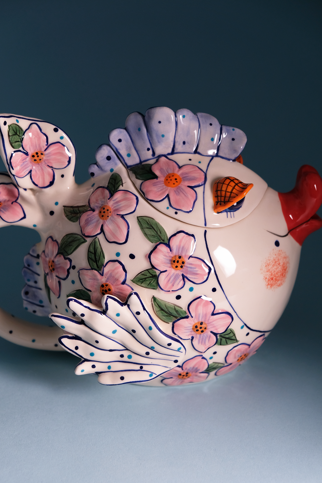 Pink Flower Fish Teapot