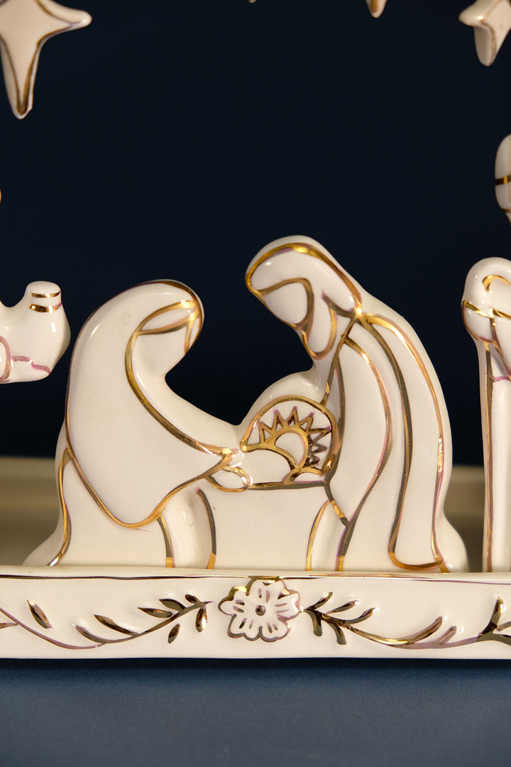 White and Gold Nativity Scene Tealight Holder