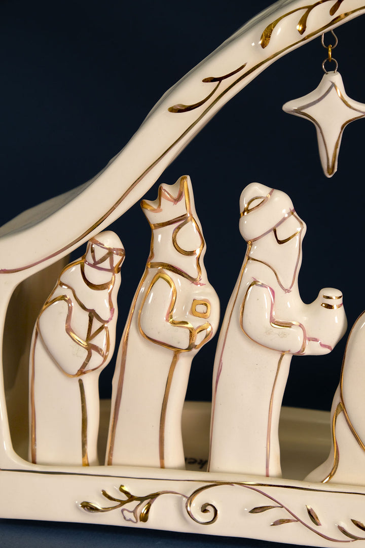White and Gold Nativity Scene Tealight Holder