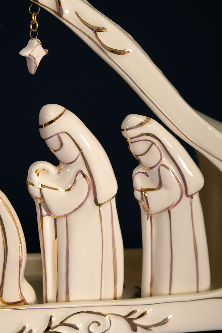 White and Gold Nativity Scene Tealight Holder