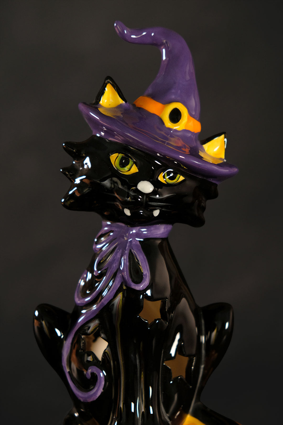 Clayworks Black Cat on Pumpkin Tealight Holder
