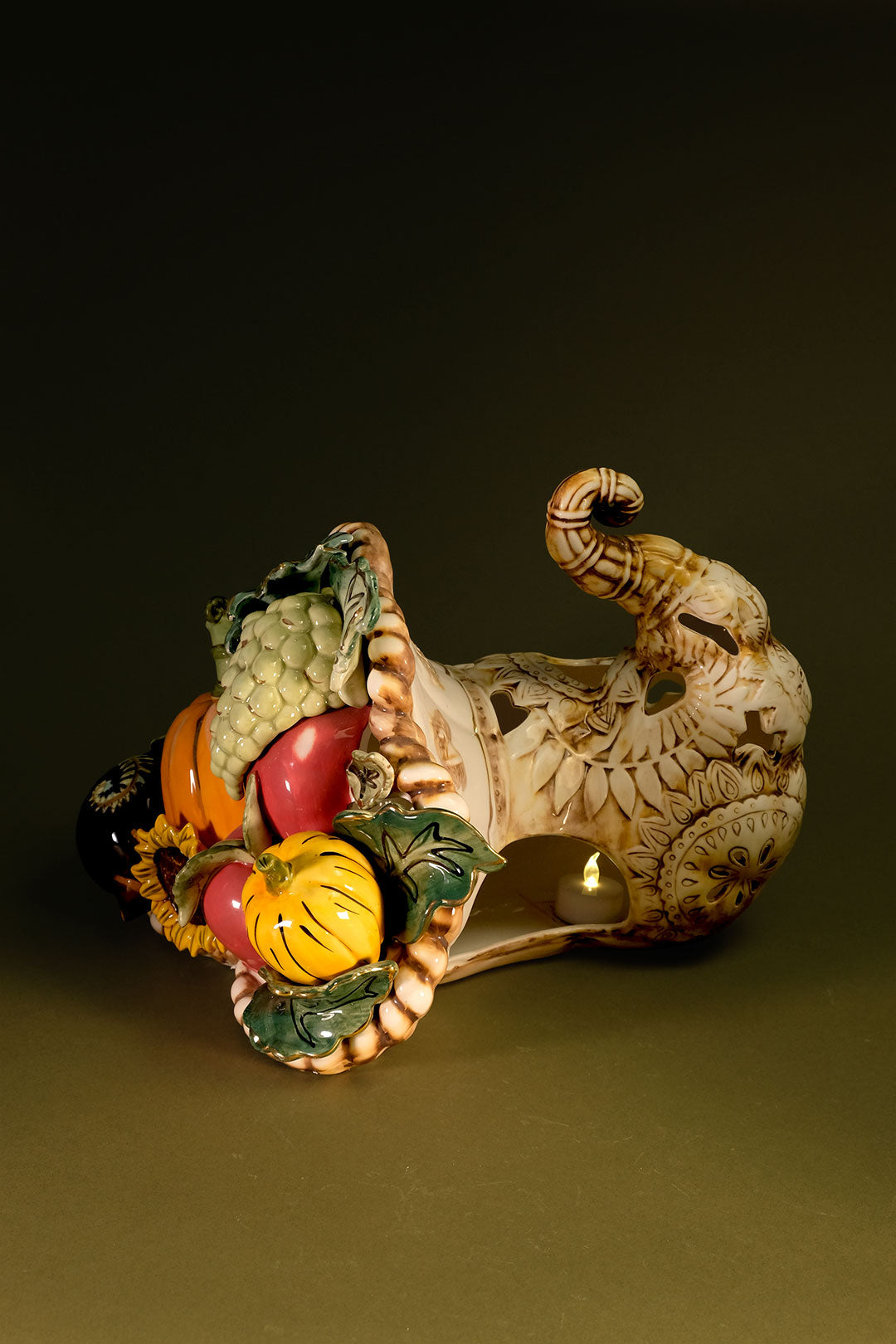 Bountiful Thanksgiving Cornucopia Tealight Holder