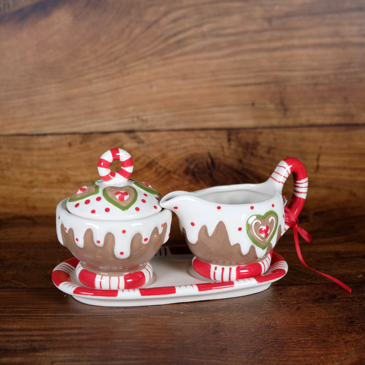 Gingerbread Creamer and Sugar with Tray
