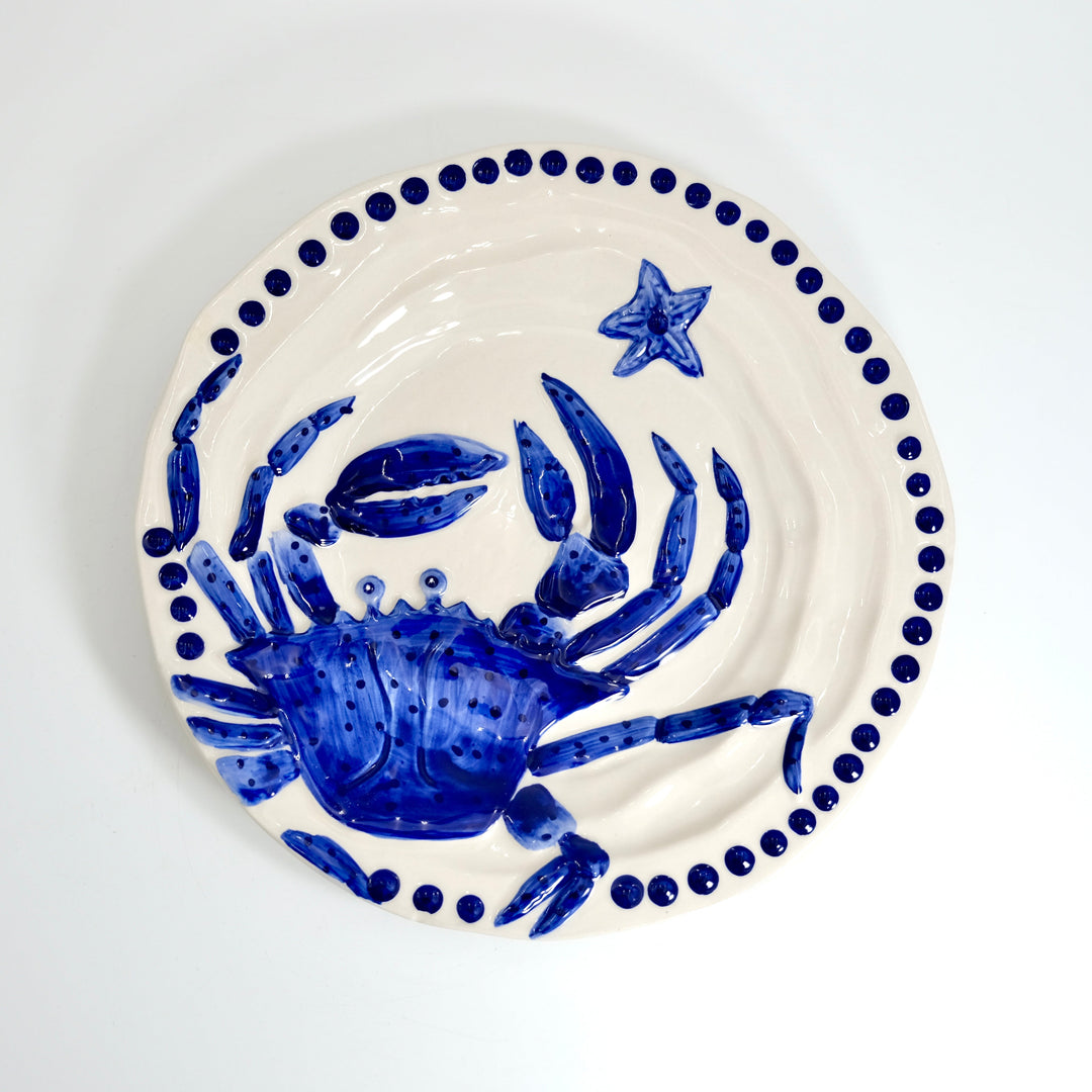 Magic Sea 10.5" Crab Dinner Plate - Cobalt Blue