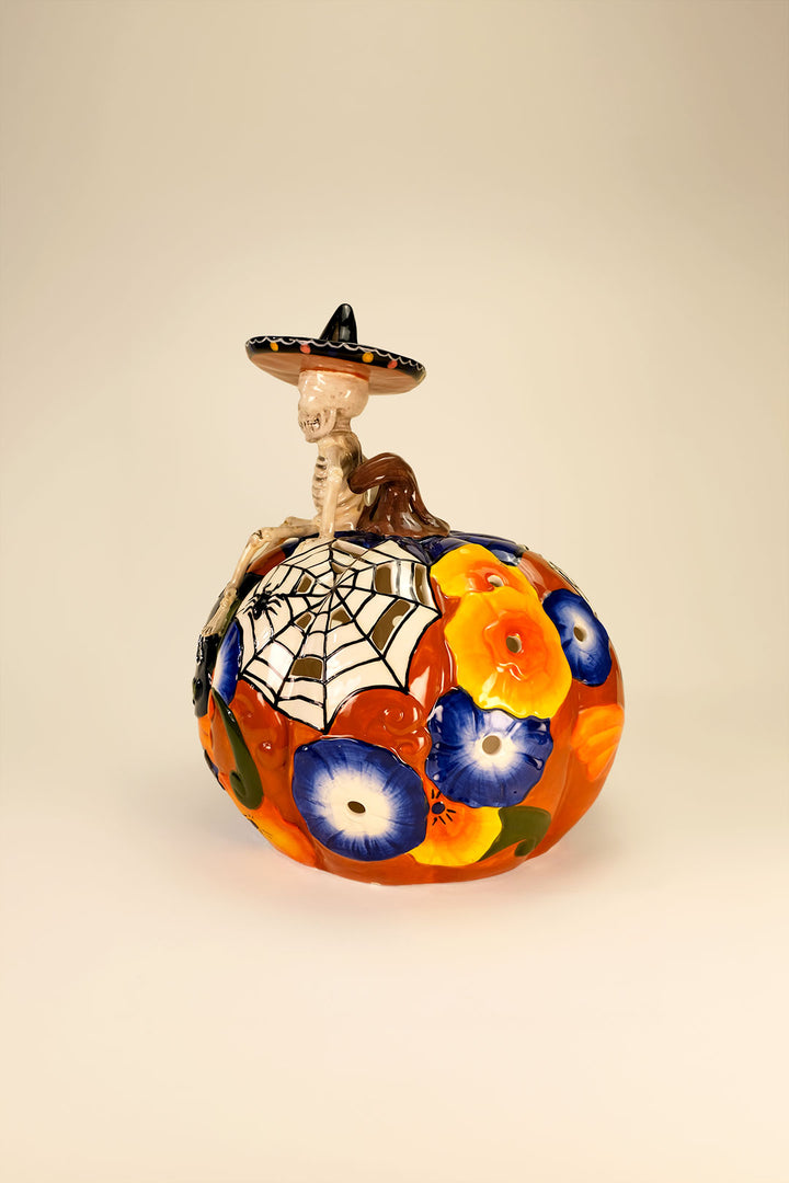 Talavara Skeleton Pumpkin Tealight Holder