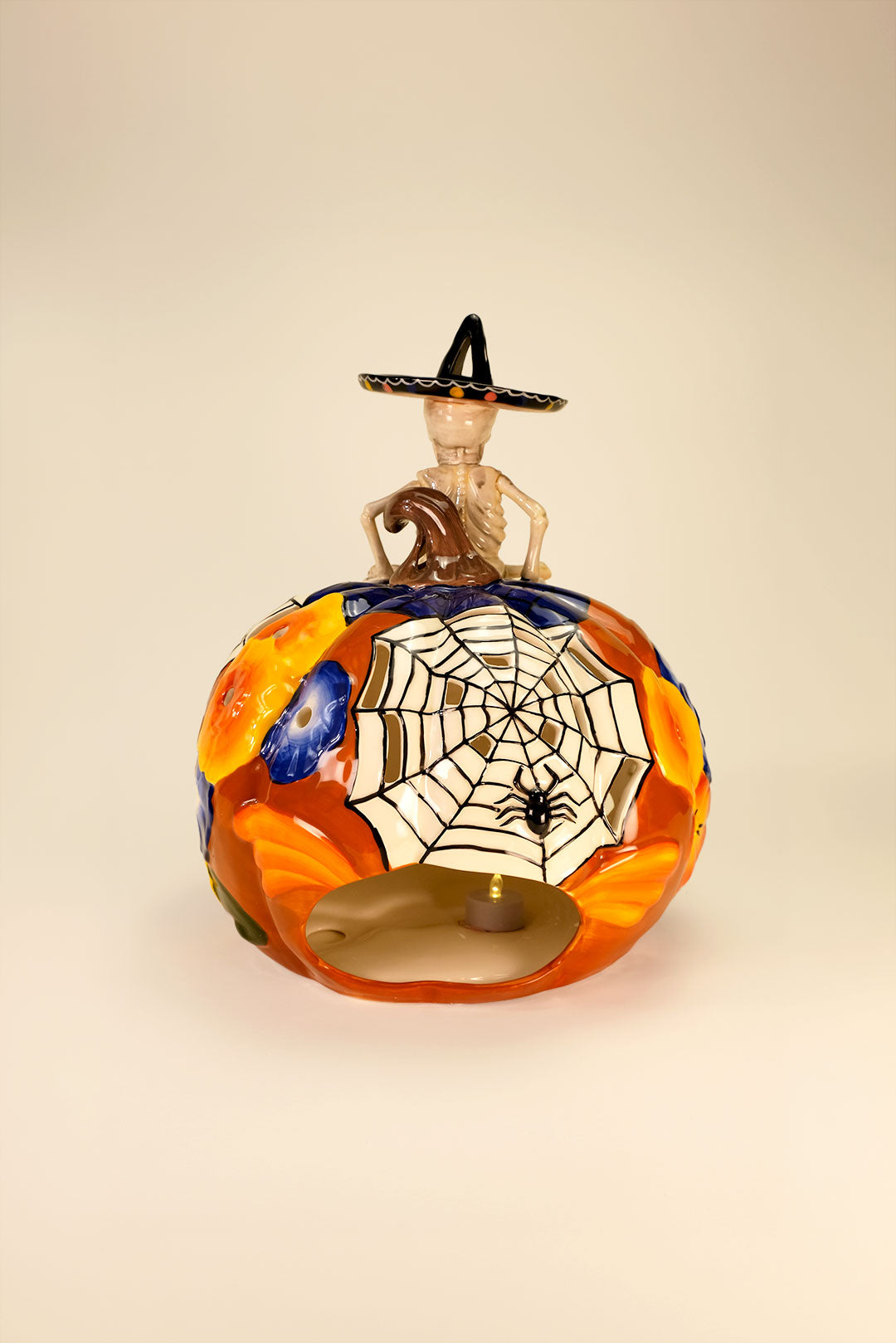 Talavara Skeleton Pumpkin Tealight Holder