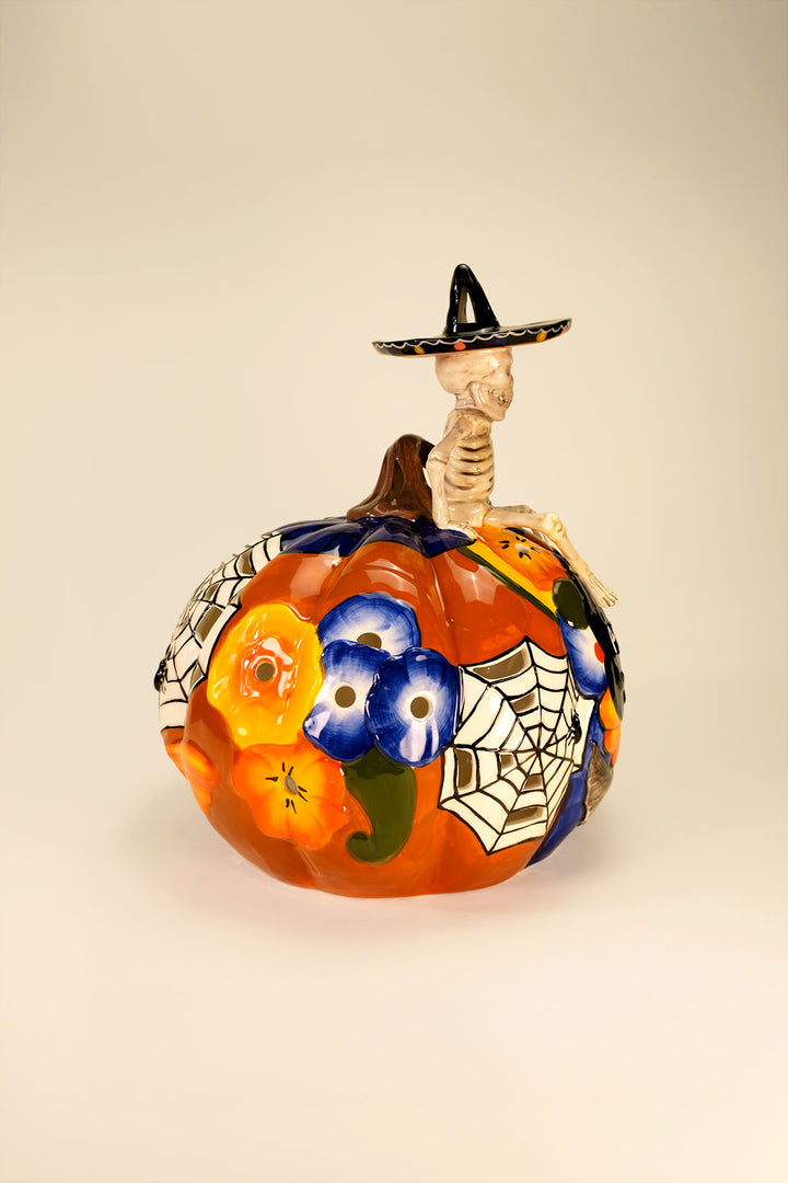 Talavara Skeleton Pumpkin Tealight Holder