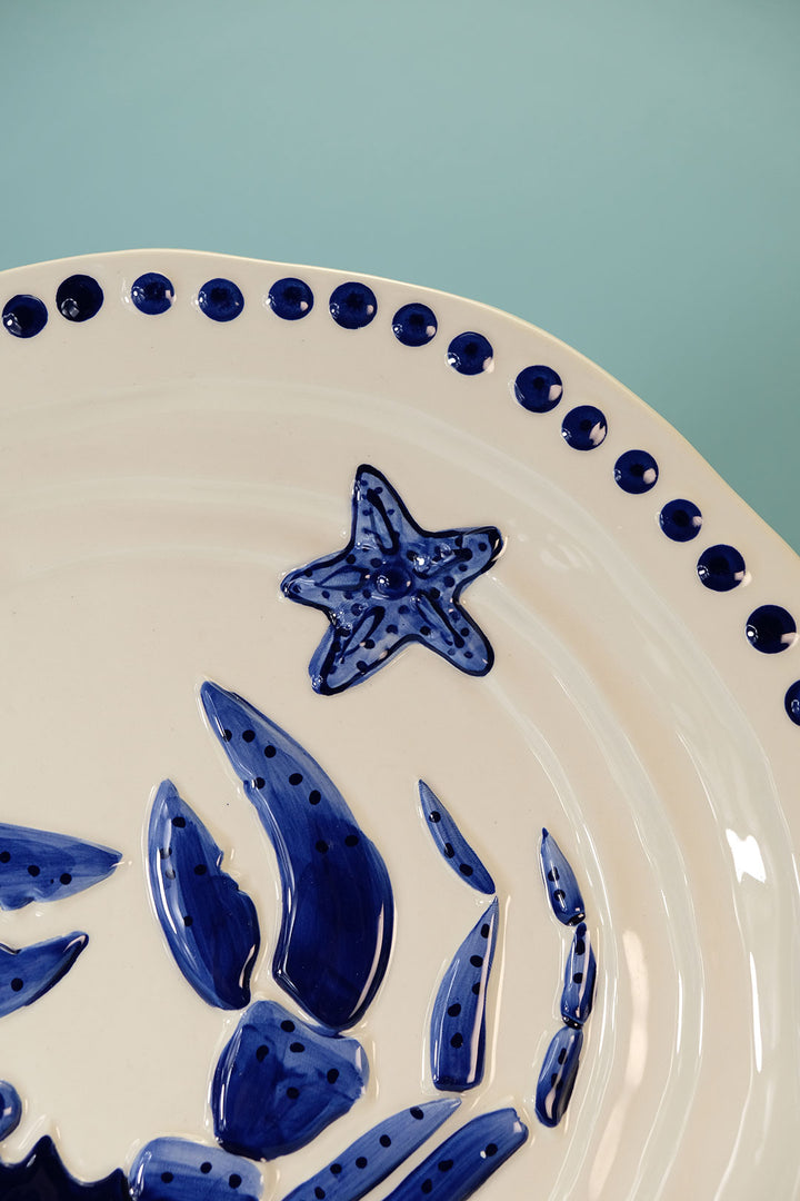 Magic Sea 14" Round Crab Platter - Cobalt Blue