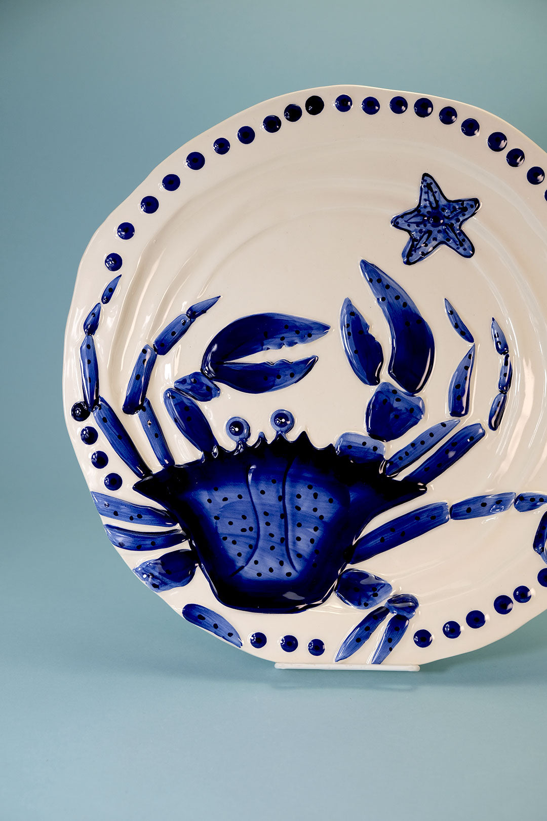 Magic Sea 14" Round Crab Platter - Cobalt Blue