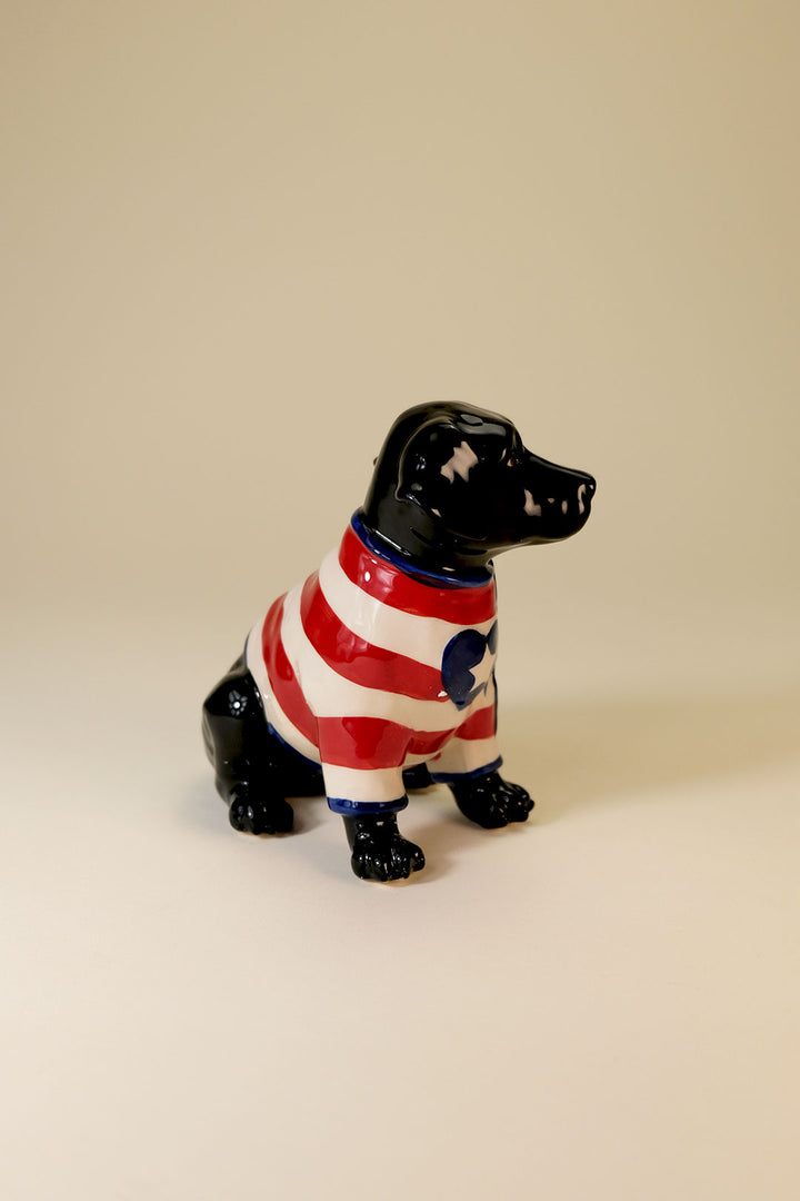 Clayworks Patriotic Black Lab Dog Figurine