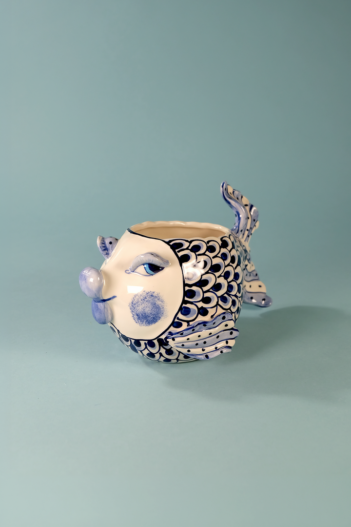 Blue and White Fish Planter