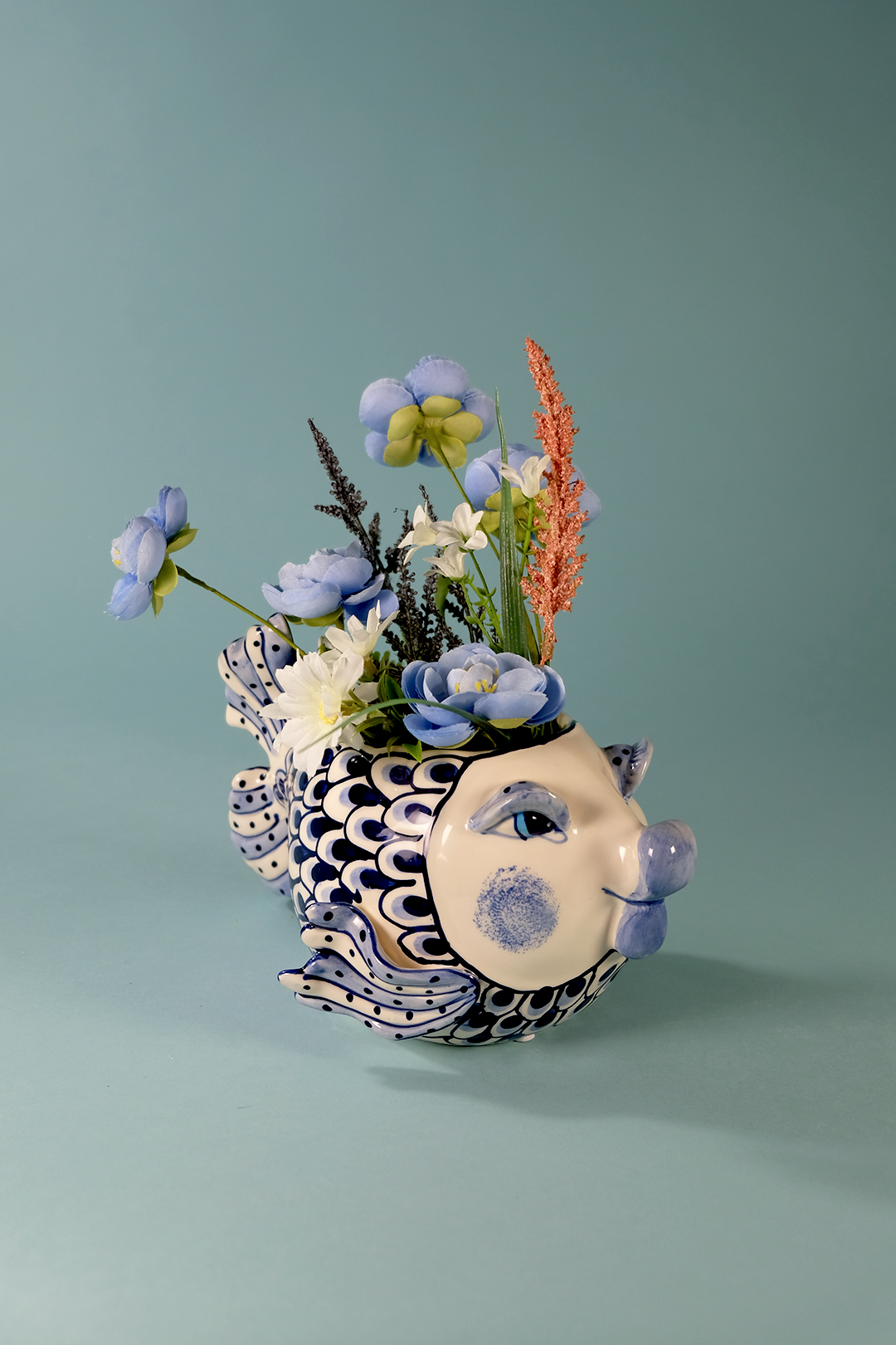 Blue and White Fish Planter