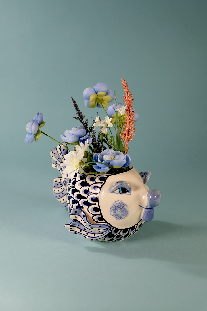 Blue and White Fish Planter