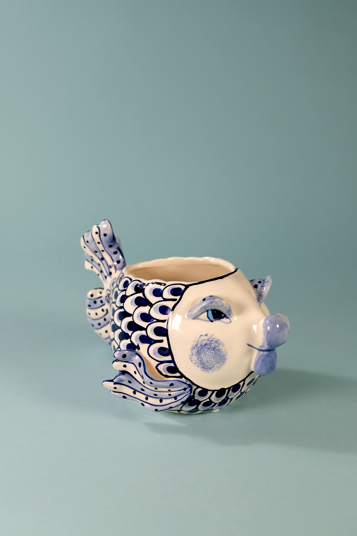 Blue and White Fish Planter