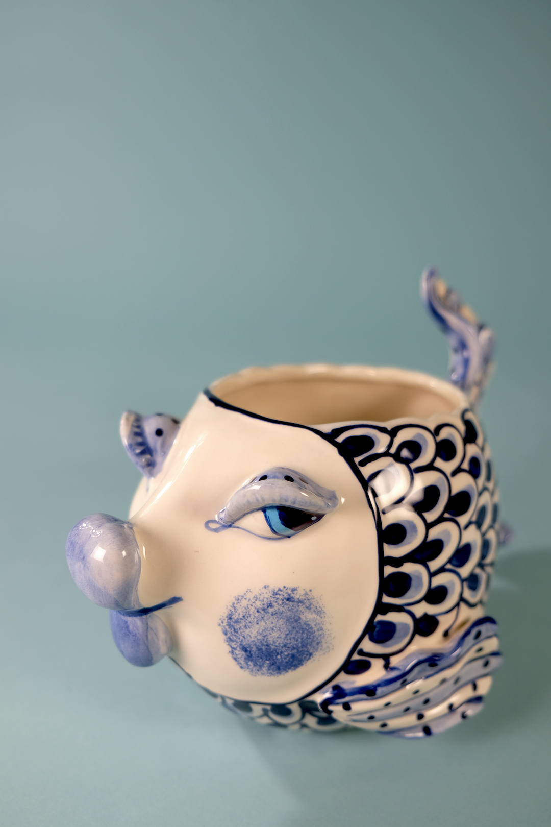 Blue and White Fish Planter