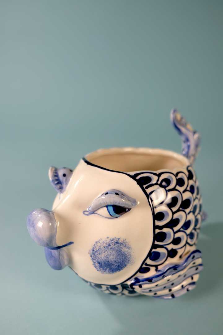 Blue and White Fish Planter