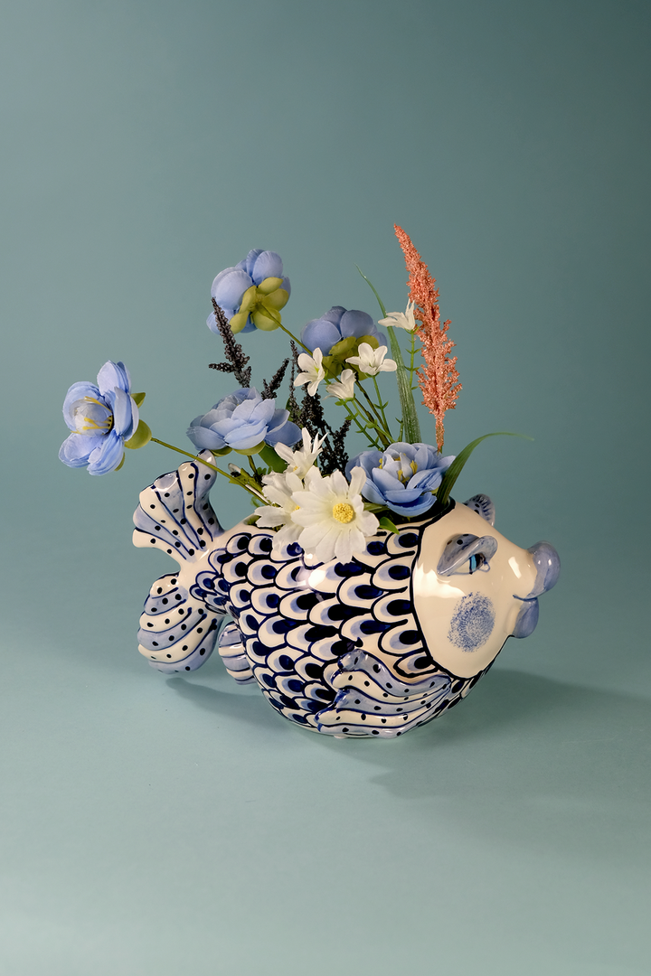 Blue and White Fish Planter