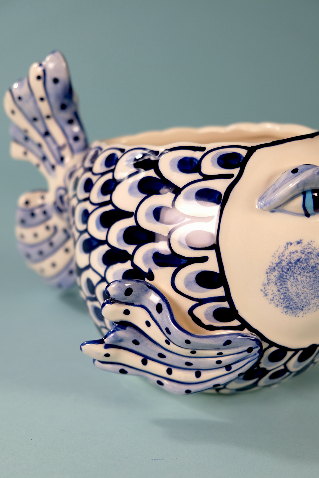 Blue and White Fish Planter