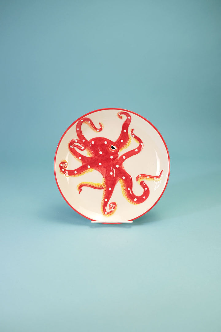 Red Octopus Dinner Plate