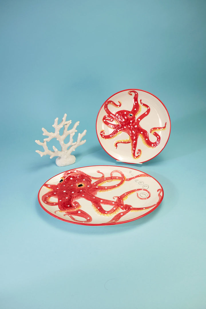 Red Octopus Dinner Plate