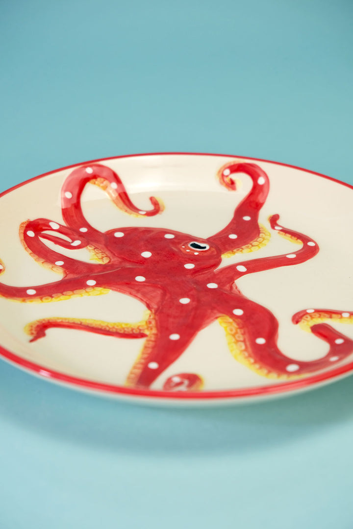 Red Octopus Dinner Plate