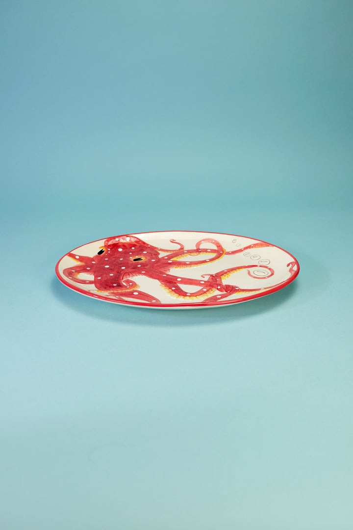 Red Octopus Oval Platter