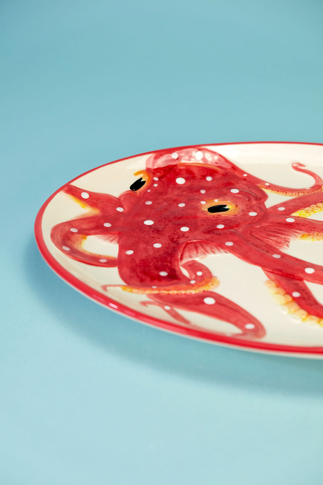 Red Octopus Oval Platter
