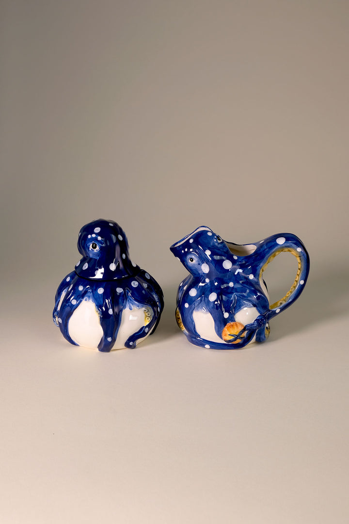 Blue Octopus Sugar & Creamer Set