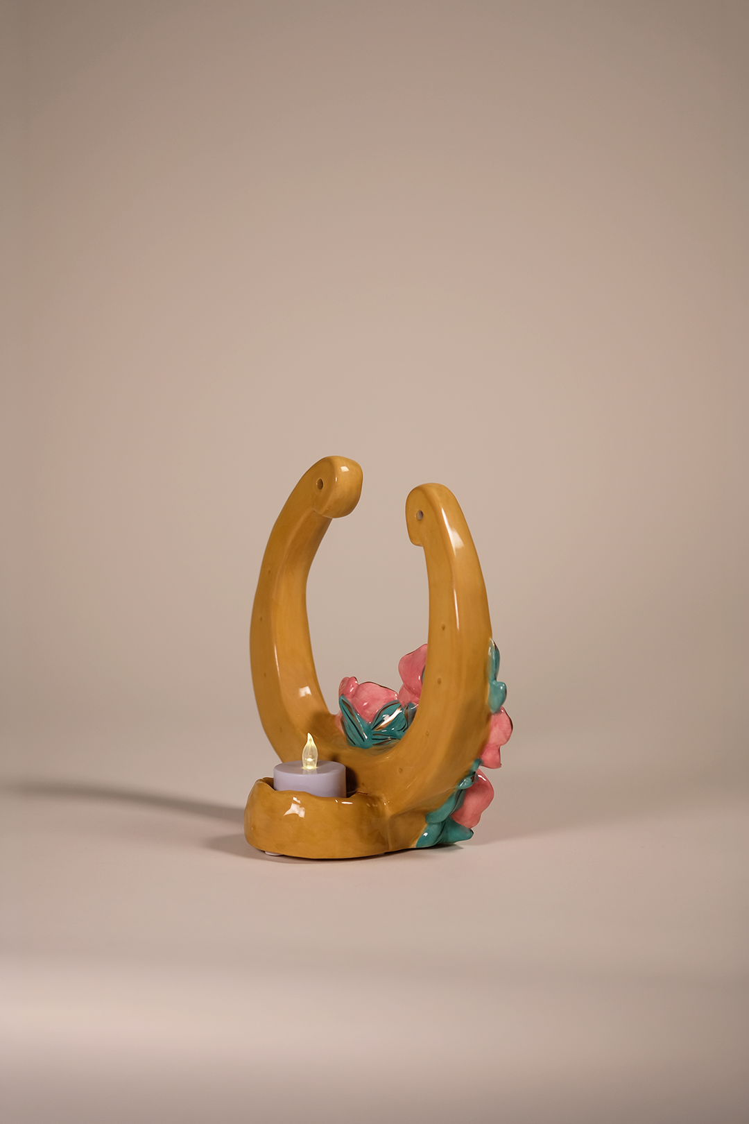 Pink Poppy with Jade Horseshoe Tealight Holder