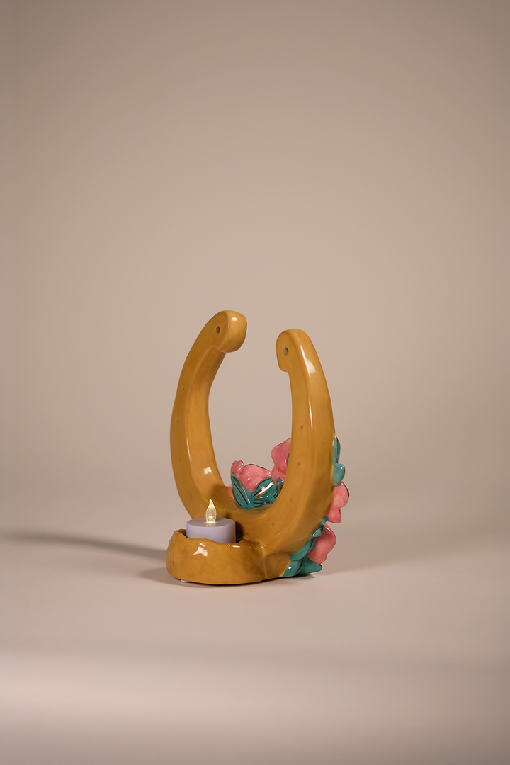 Pink Poppy with Jade Horseshoe Tealight Holder