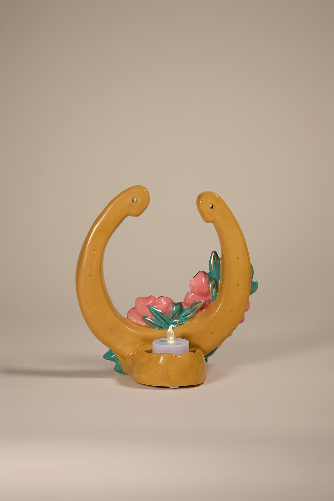 Pink Poppy with Jade Horseshoe Tealight Holder