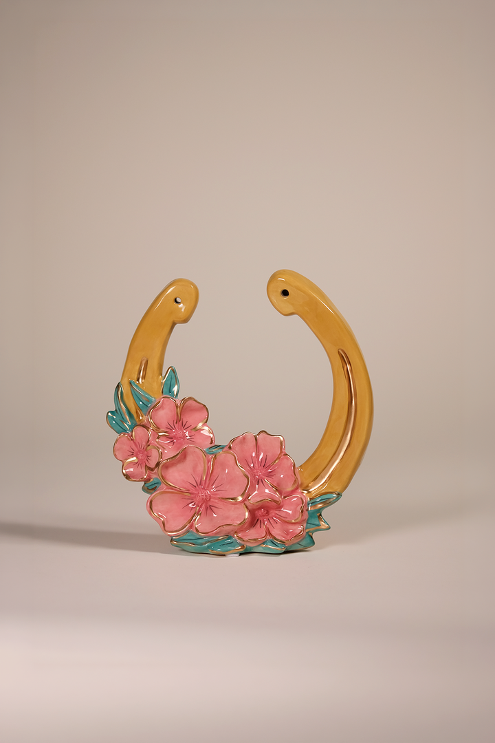 Pink Poppy with Jade Horseshoe Tealight Holder